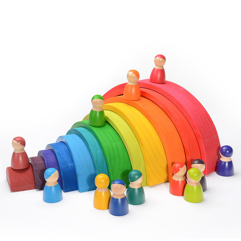 Woodworking For Kids - Wooden Rainbow Block Colorful Stacking Building
